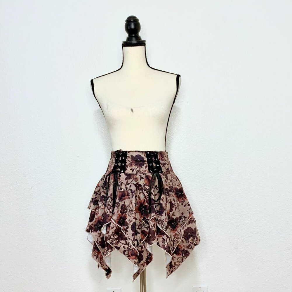ROMWE Butterfly Floral Asymmetrical Mini Skirt Size XS